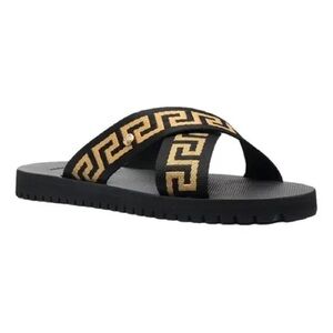 Black and Gold Slide Sandals